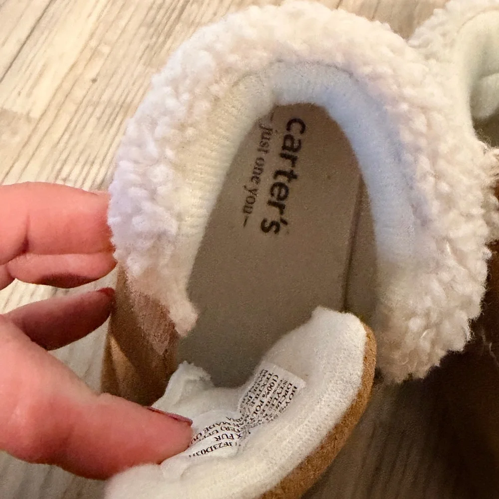 Carter's Tan Faux-Shearling Strap Baby Booties - 12-18 Months